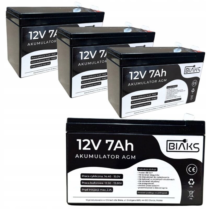 3x Akumulátor Agm 12V 7Ah Biaks (rozměr 7.2Ah 9Ah) pro Ups solární Cctv hmotnost