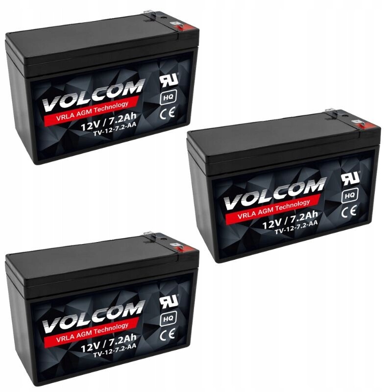3x Akumulátor Agm 12V 7,2Ah Volcom (rozměr 9Ah) Ups alarm