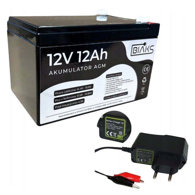 Akumulátor Agm 12V 12Ah Biaks (rozměr 10Ah 14Ah 15Ah) nabíječka Pw