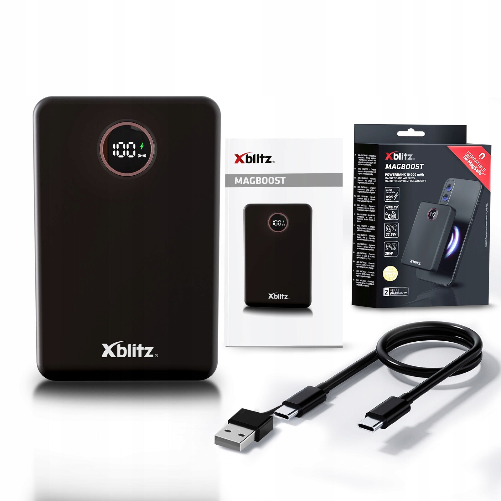 Xblitz Magboost bezdrátová powerbanka nabíjení 10000 mAh 20 W Usb-c Usb-a