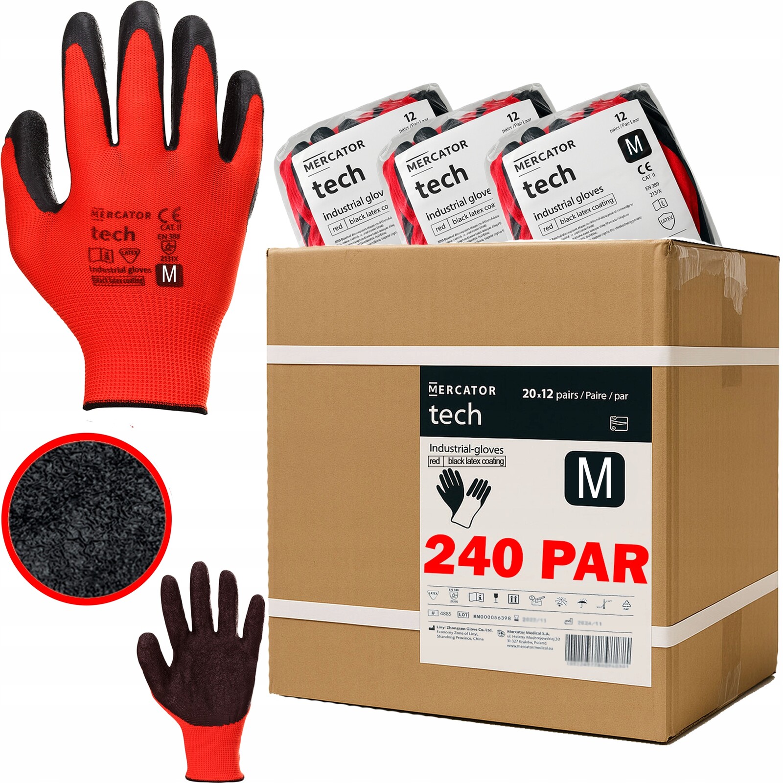 Pracovní Rukavice Dílenské Elastické Silné Mercator Red Latex M 240 párů