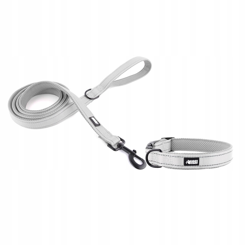 Obojek a vodítko pro psa Šedý komplet pro velkého psa sada Huggy Doggy L