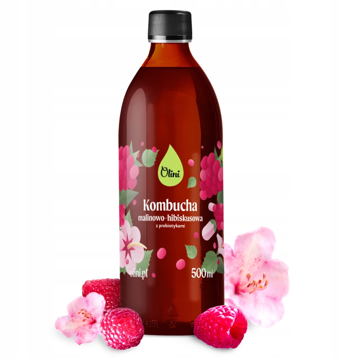 Malinovo-ibišková kombucha Olini s probiotiky jemně šumivá