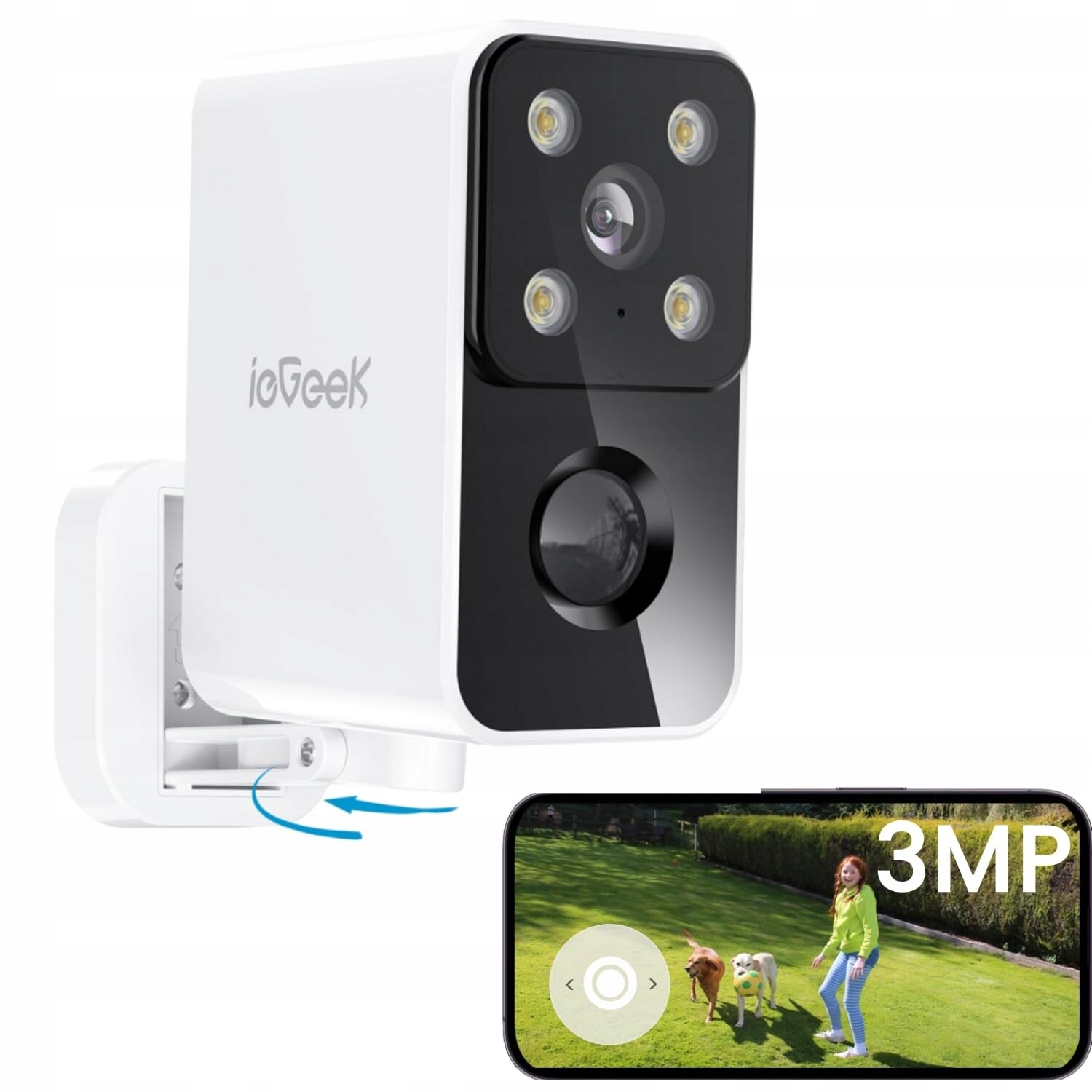 Iegeek Venkovní kamera 180° Bezdrátová Pir detekce pohybu Popis Alexa