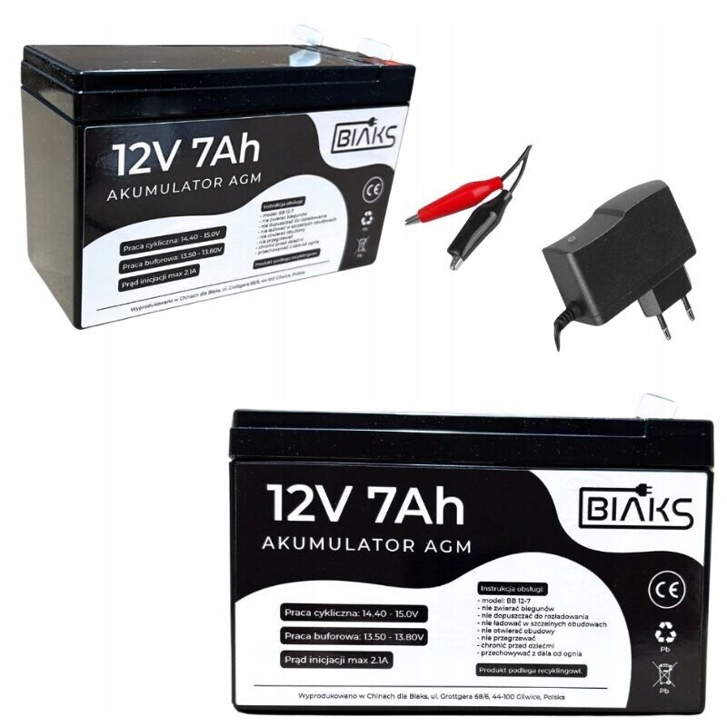 Akumulátor Agm 12V 7AhBIAKS (rozměr 7.2Ah 9Ah) kompletní nabíječka Pw pro Ups