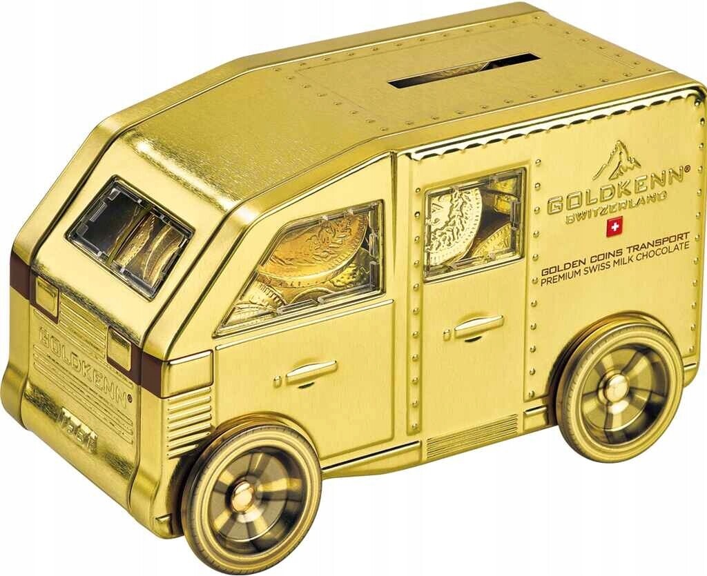 Plechovka pokladnička trezor zlaté čokoládové mince dárek ke Dni otců