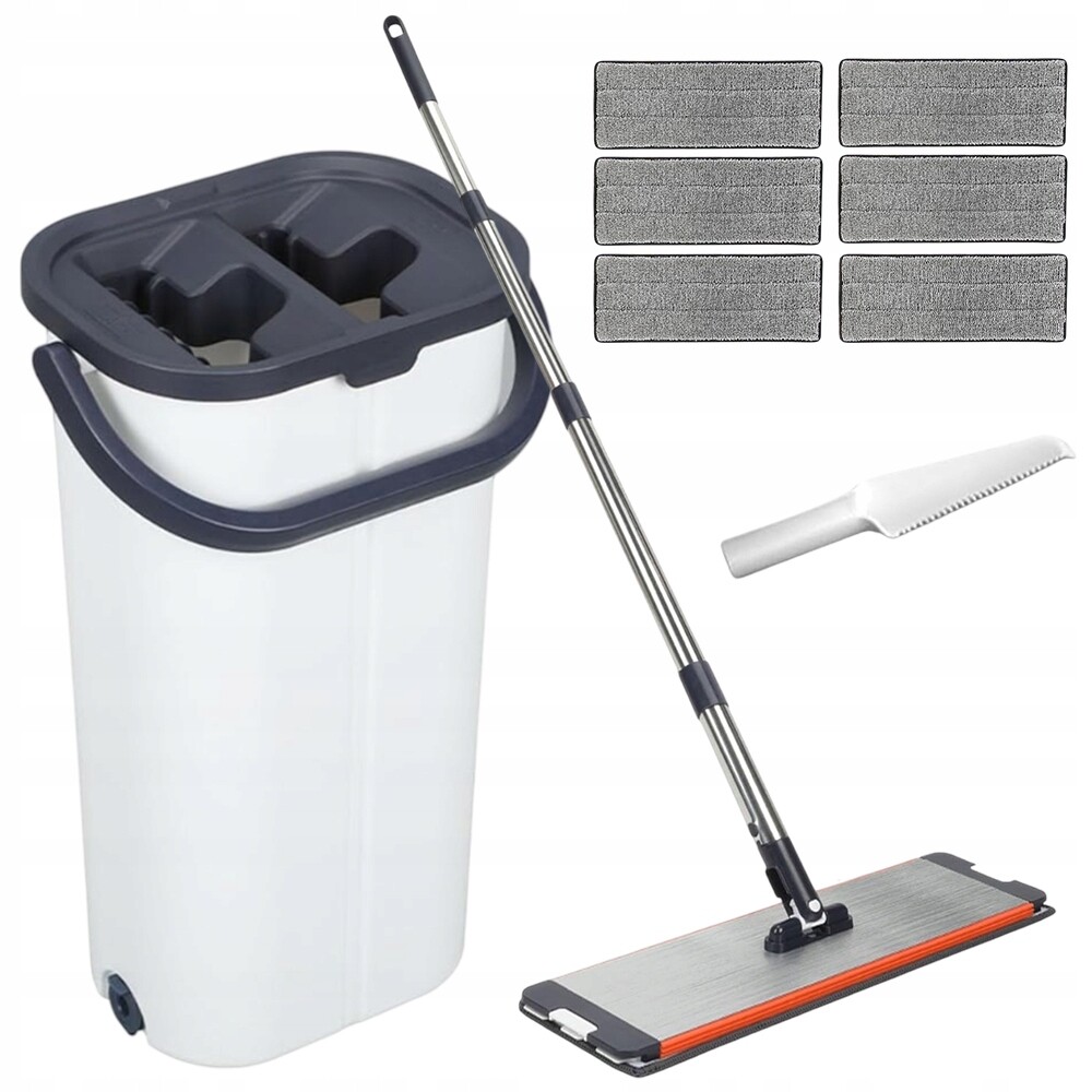 Plochý mop 40 cm s dvoukomorovým kbelíkem a 6 mikrovláknem