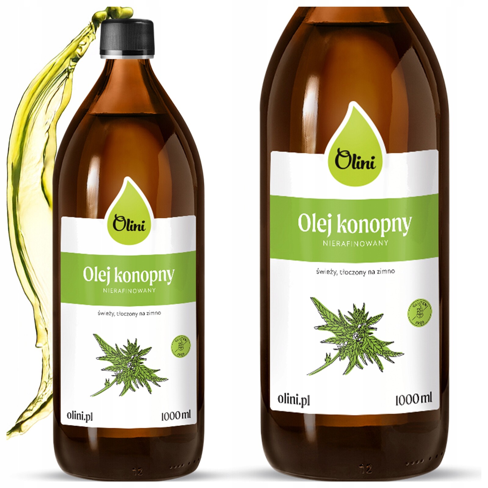 Konopný olej z konopí Olini 1000 ml, nerafinovaný, za studena lisovaný