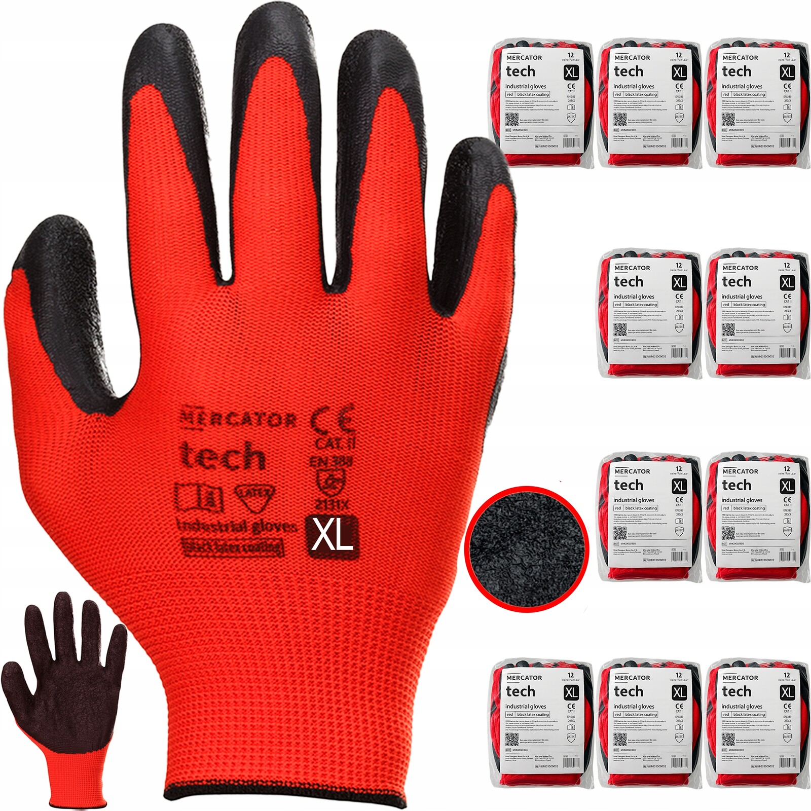 Pracovní Rukavice Mercator Red+Black Latex Tech Přizpůsobené roz.XL 120 párů
