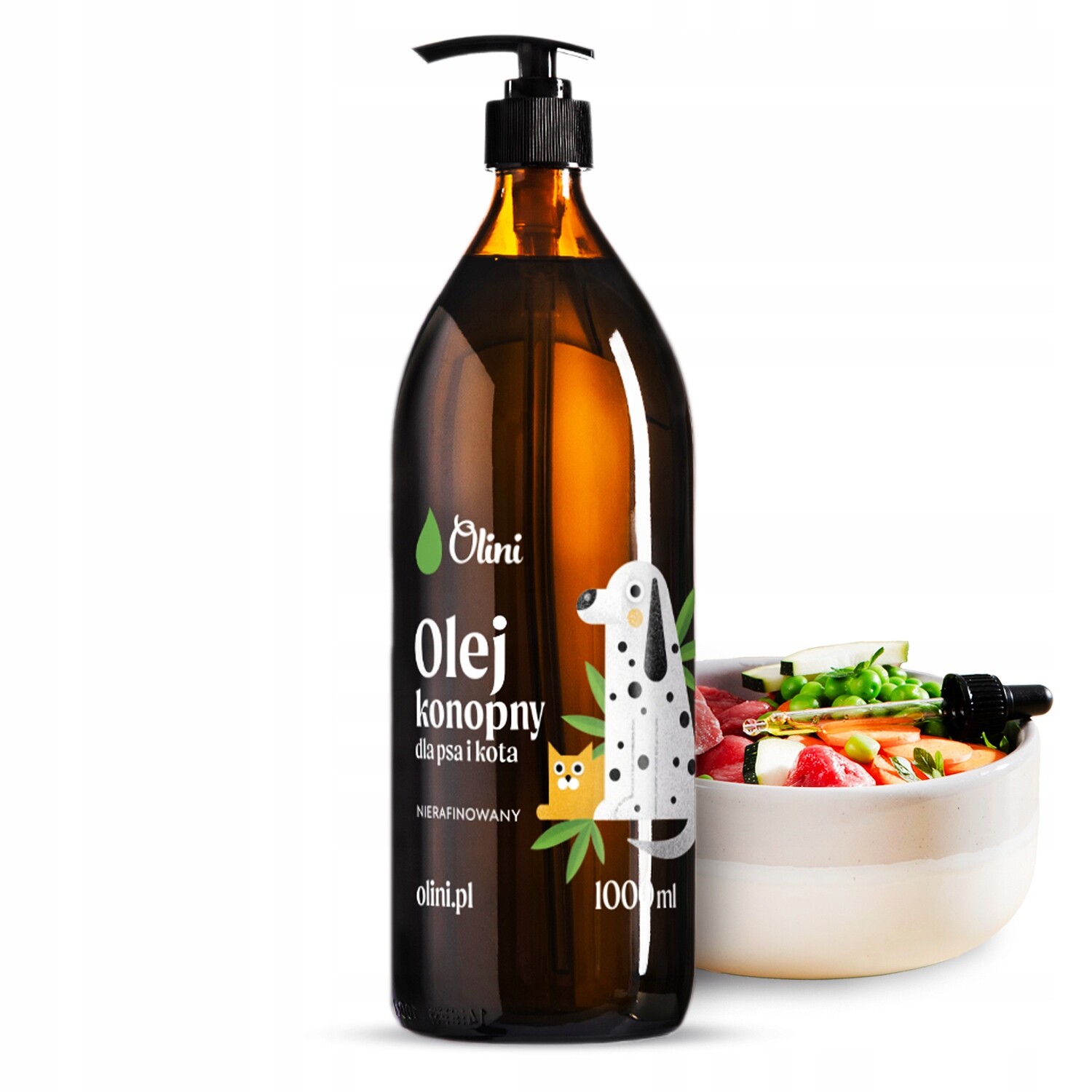 Olej pro zvířata psa kočku konopný, Omega-3 Omega-6 na srst Olini