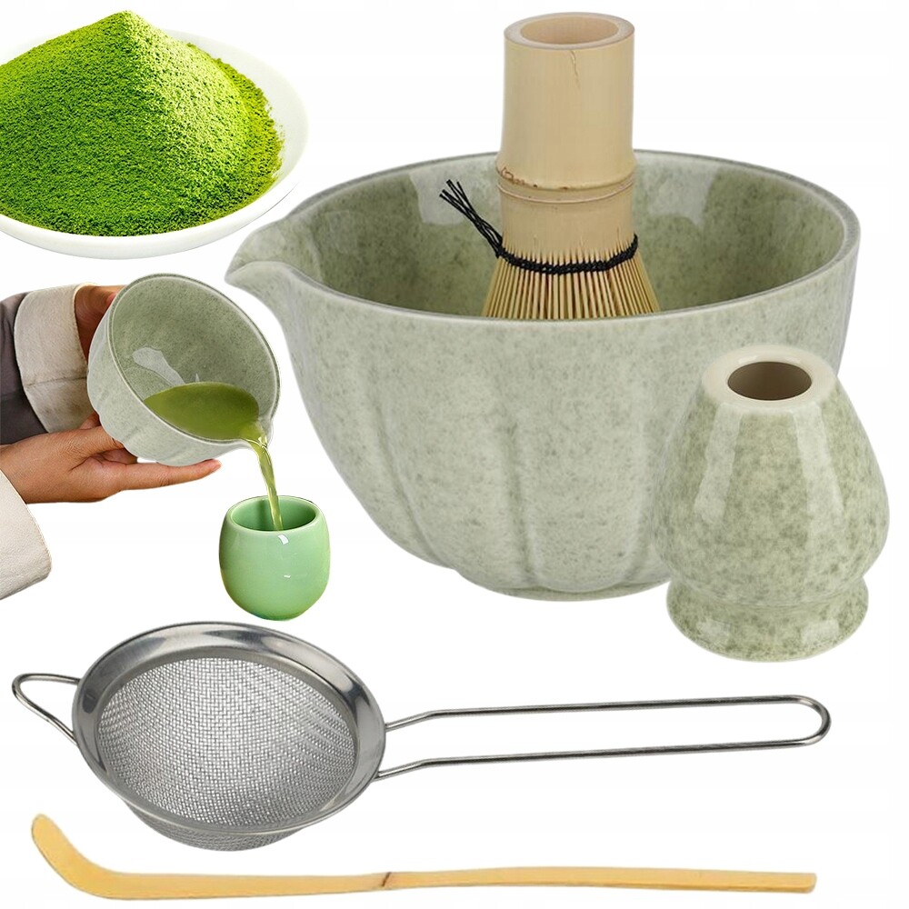 Sada pro mixér Matcha obsahuje misku s metličkou, stojan, lžíci a metlu