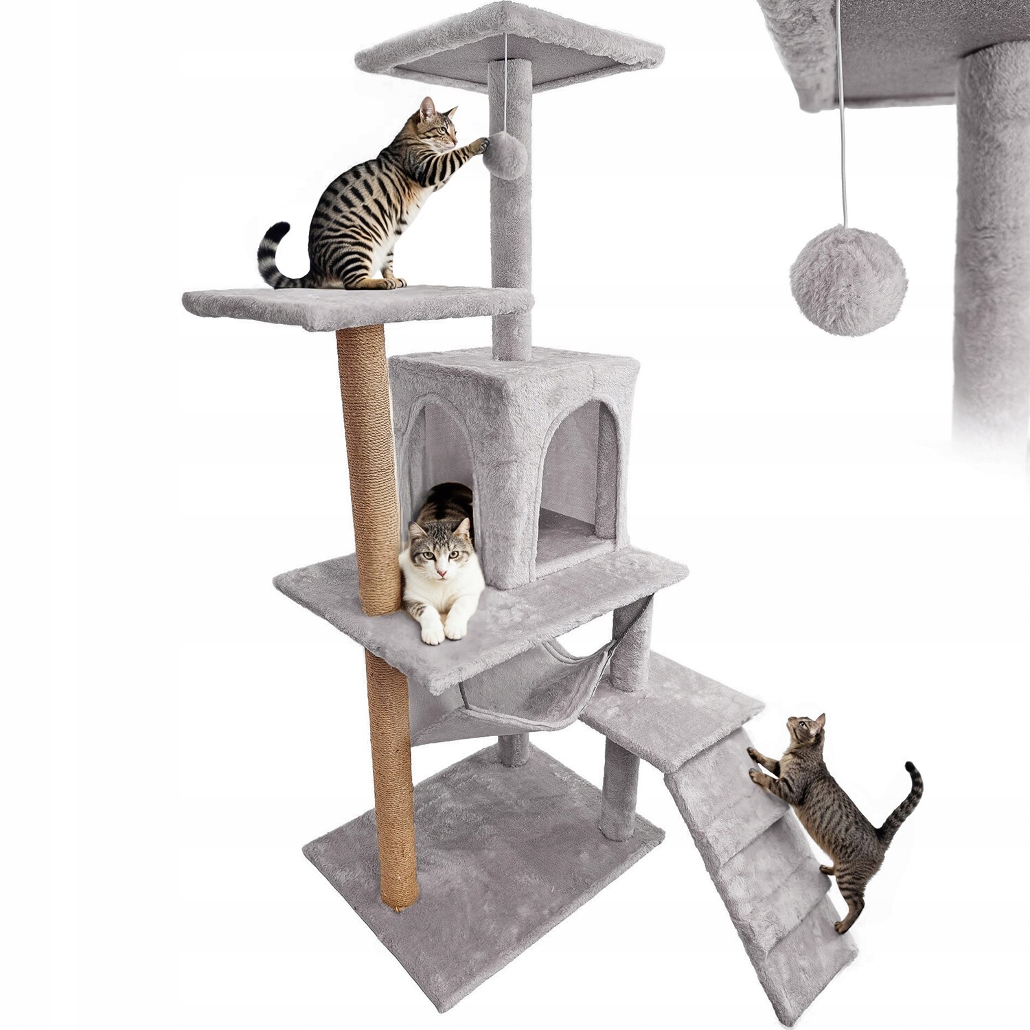 Škrabadlo pro kočky 6 úrovní vysoký stromek domeček pelíšek s hračkou Mersjo