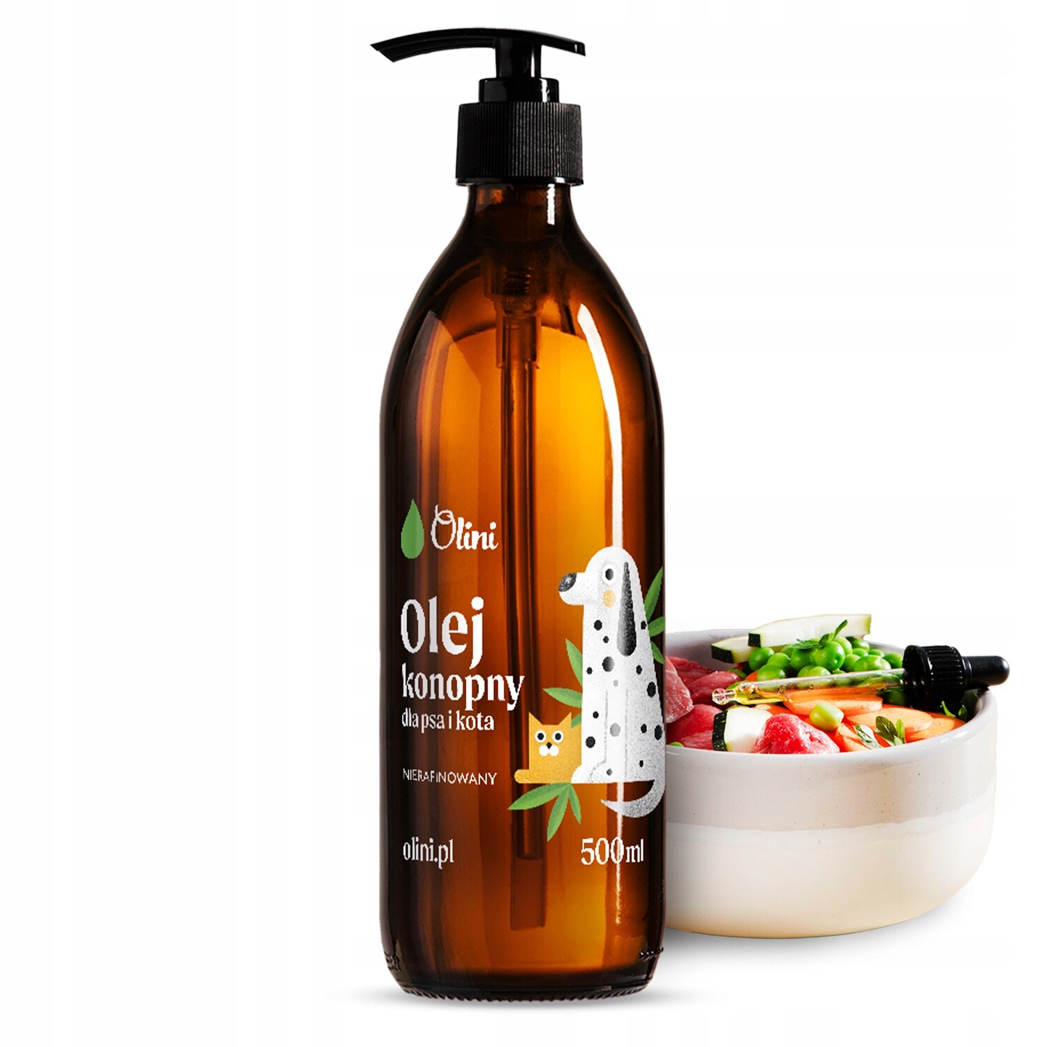 Olej pro psa kočku konopný, pro zvířata Omega-3 Omega-6 na srst Olini