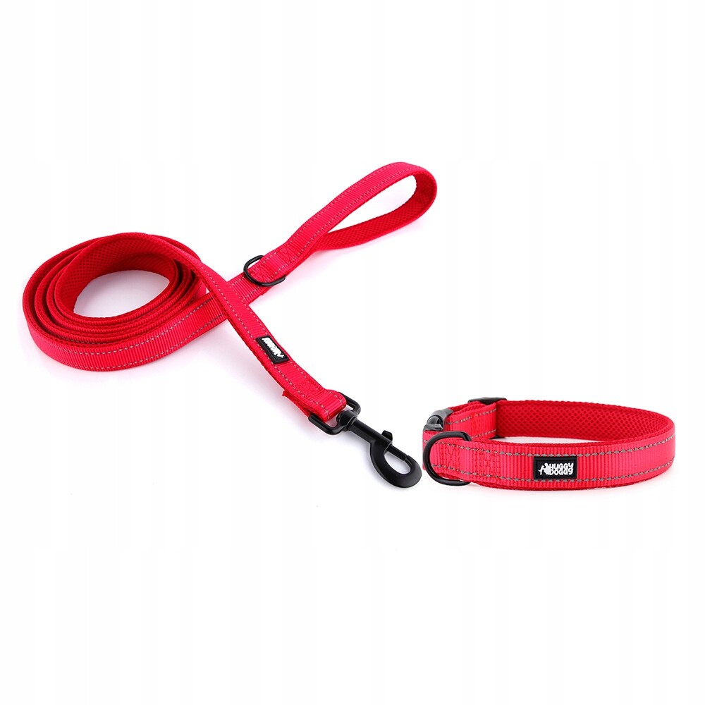 Vodítko a obojek pro psa Červený set pro středního psa Huggy Doggy M