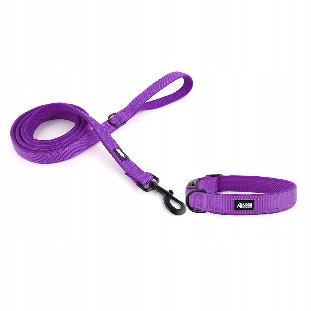 Vodítko a obojek pro psa Fialový komplet pro velkého psa Huggy Doggy L