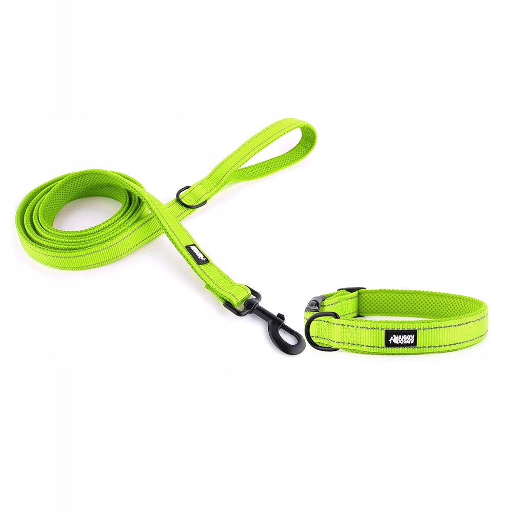 Obojek a vodítko pro psa Zelený set pro středního psa Huggy Doggy M