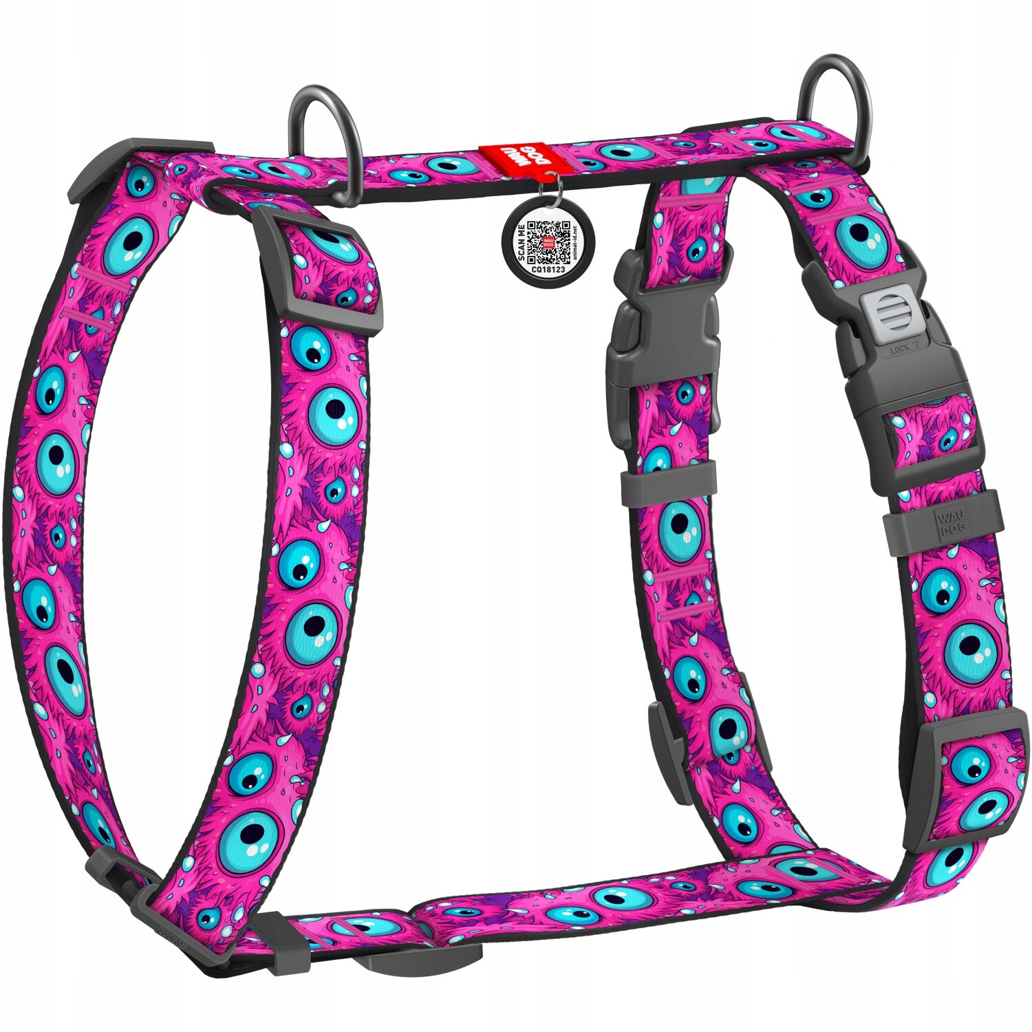 Anatomické postroje pro psa ve tvaru písmene, obrázek Oko příšery, velikost L