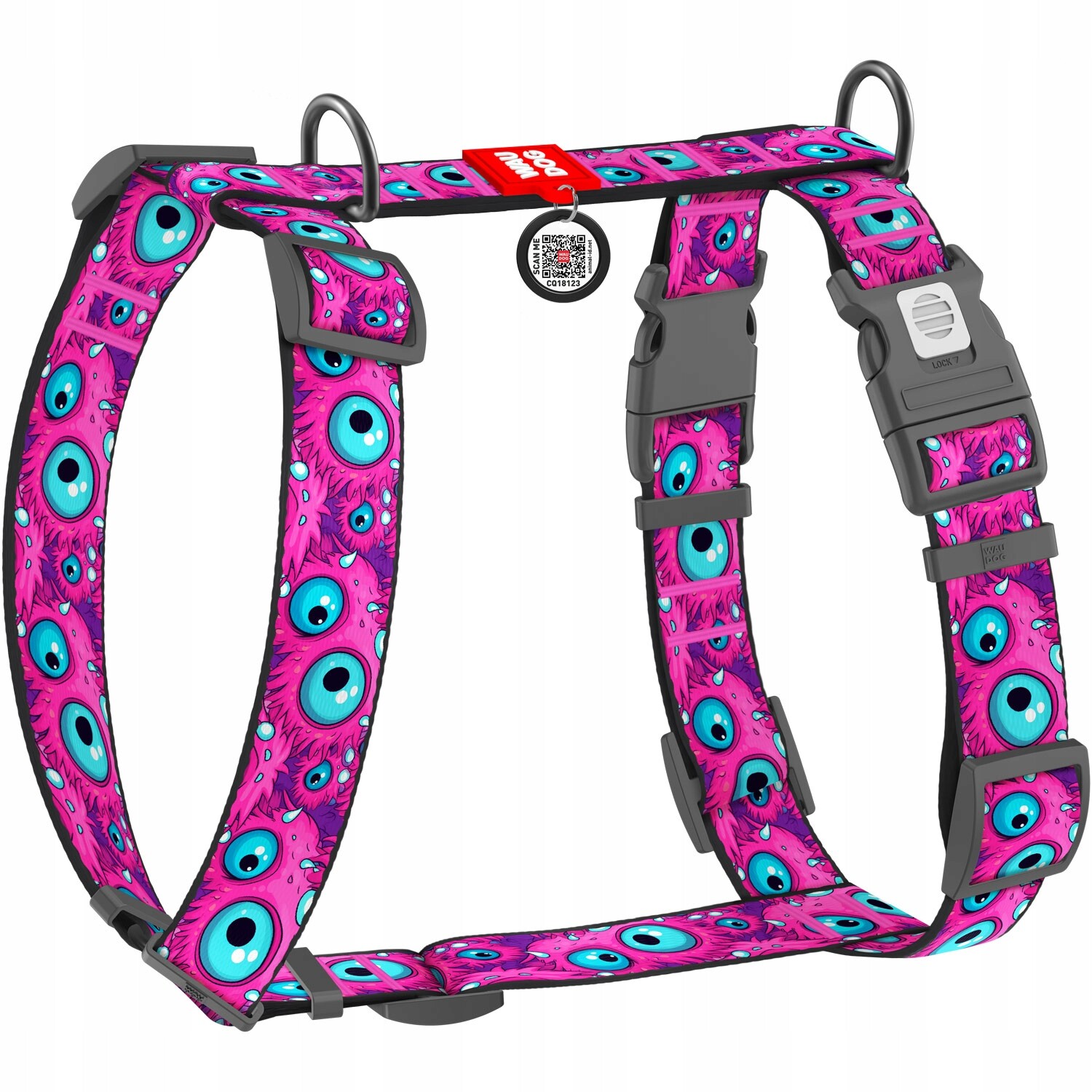 Anatomické postroje pro psa ve tvaru písmene, kresba Oko monstra, XL