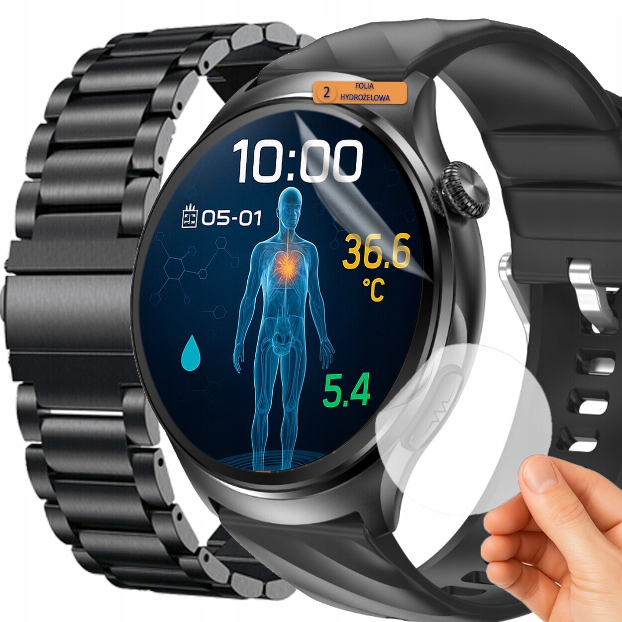 Chytré Hodinky Rubicon RNCF39, černý řemínek náramek