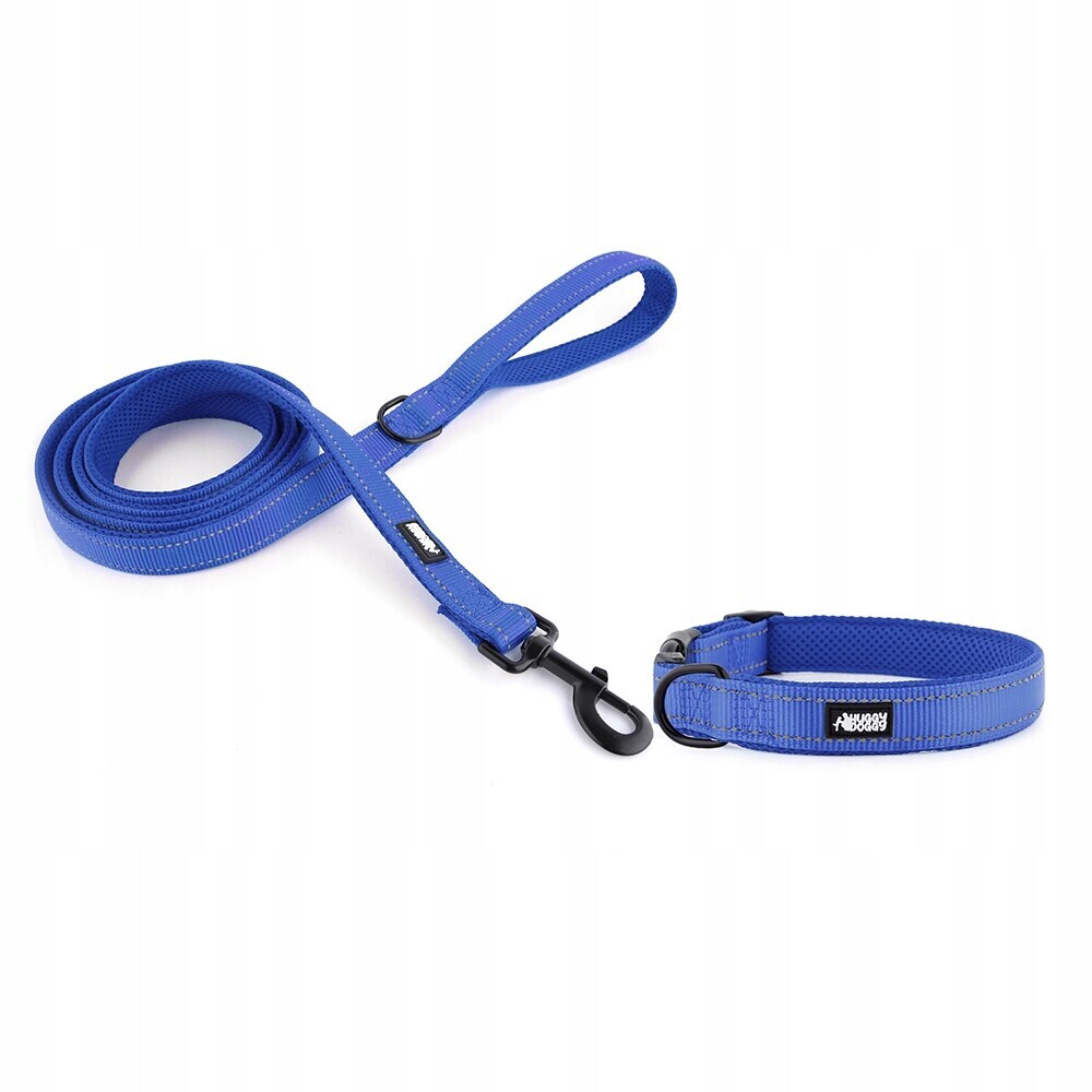 Sada vodítko a obojek Tmavě modrá sada pro velkého psa komplet Huggy Doggy L