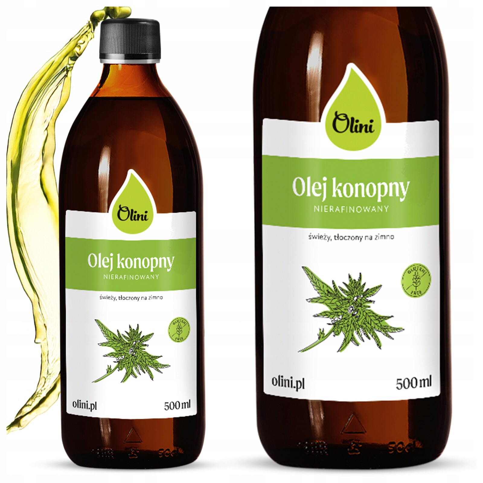 Konopný olej 500 ml z konopí Olini, nerafinovaný, za studena lisovaný