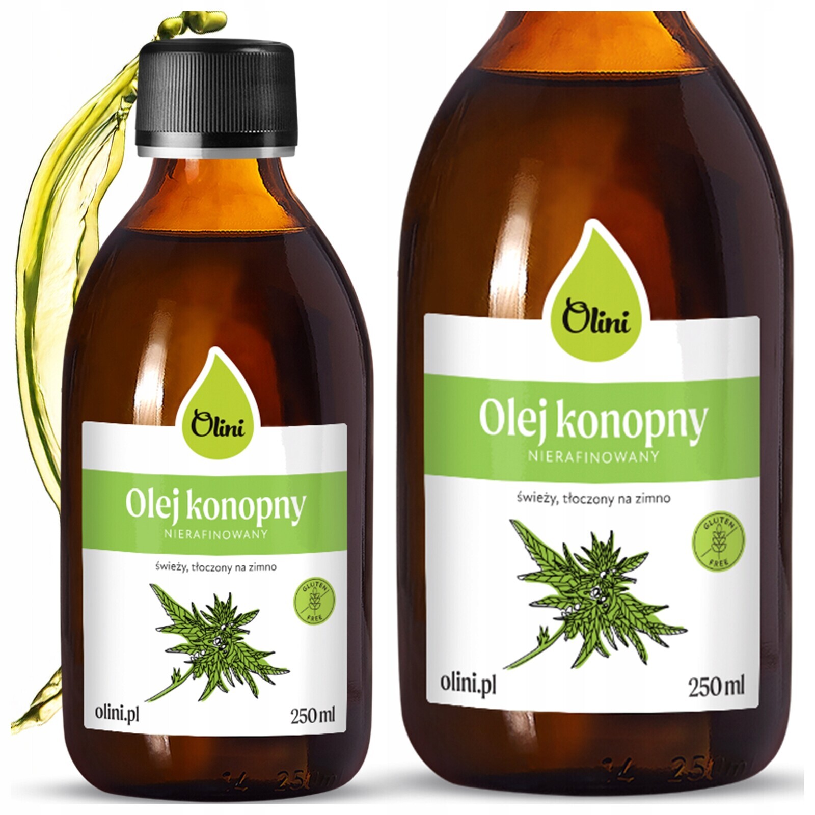 Konopný olej z konopí Olini 250 ml, nerafinovaný, za studena lisovaný