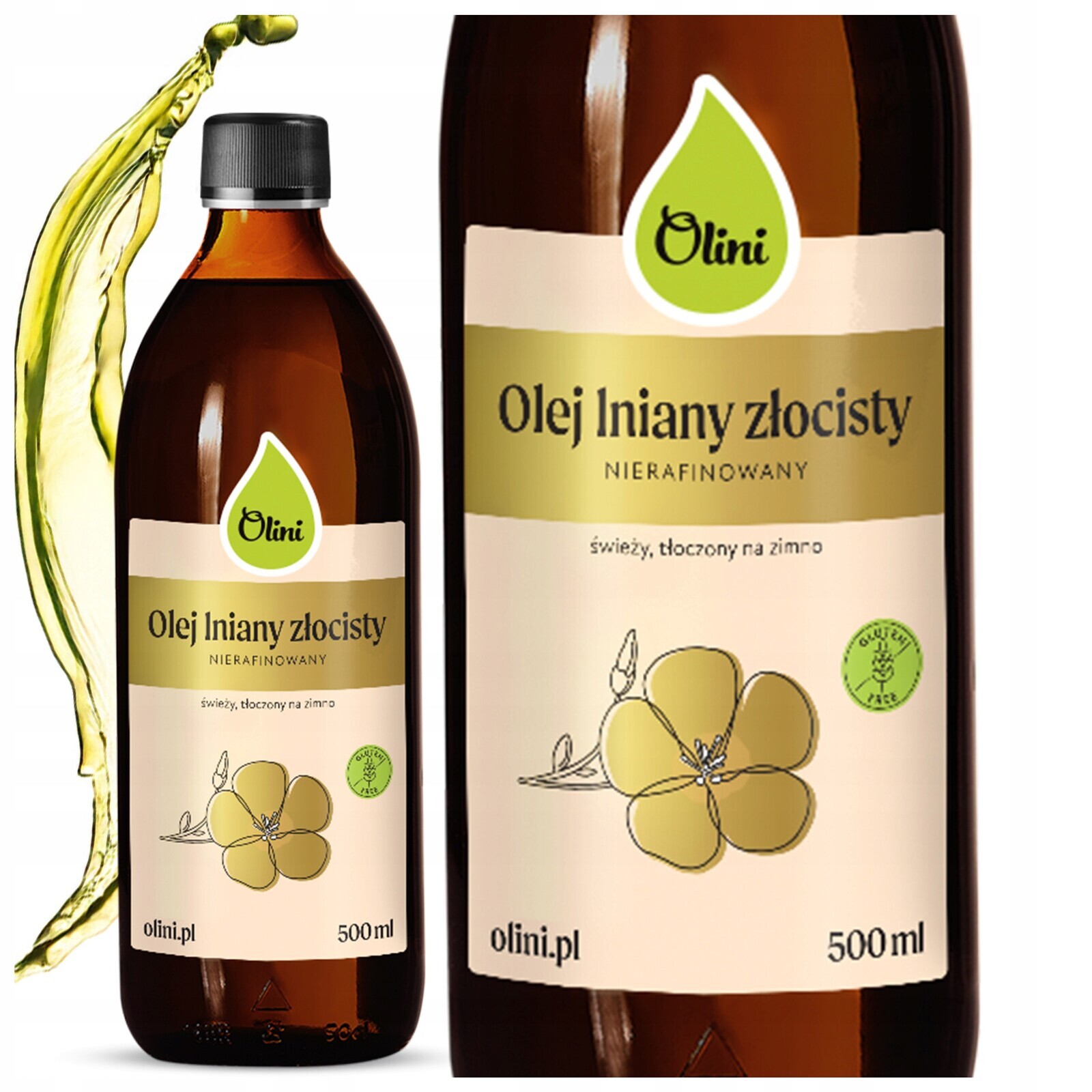 Lněný olej Olini zlatý 500 ml přírodní čerstvý