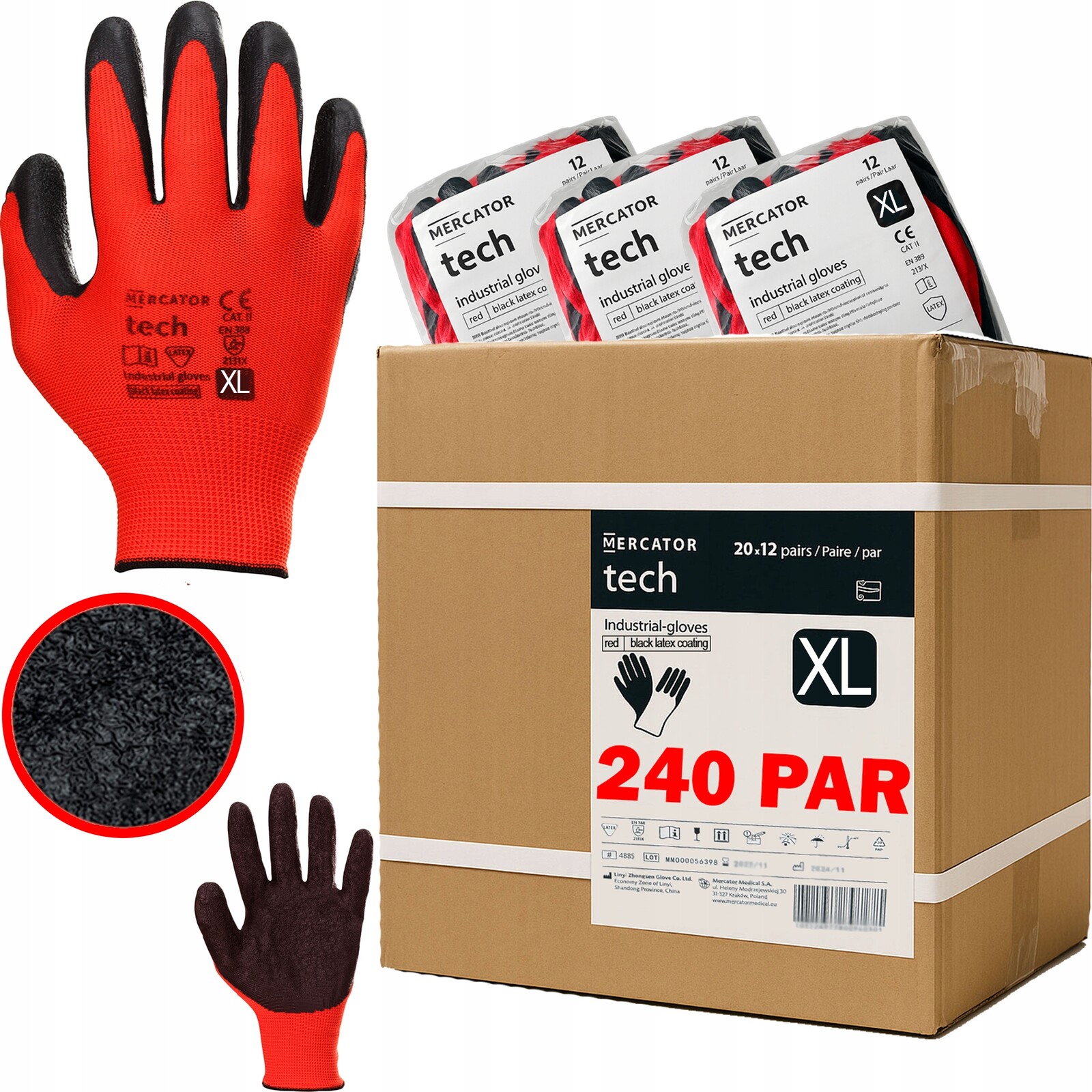 Pracovní Rukavice Latex Red+black Tech Pohodlná Zahrada velikost XL 240 Párů