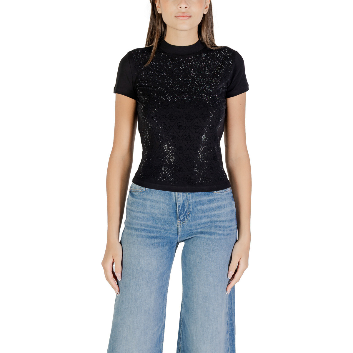 Guess  SS MOCK NECK ALL OVER 4G TEE W4BI26 J1314  Černá