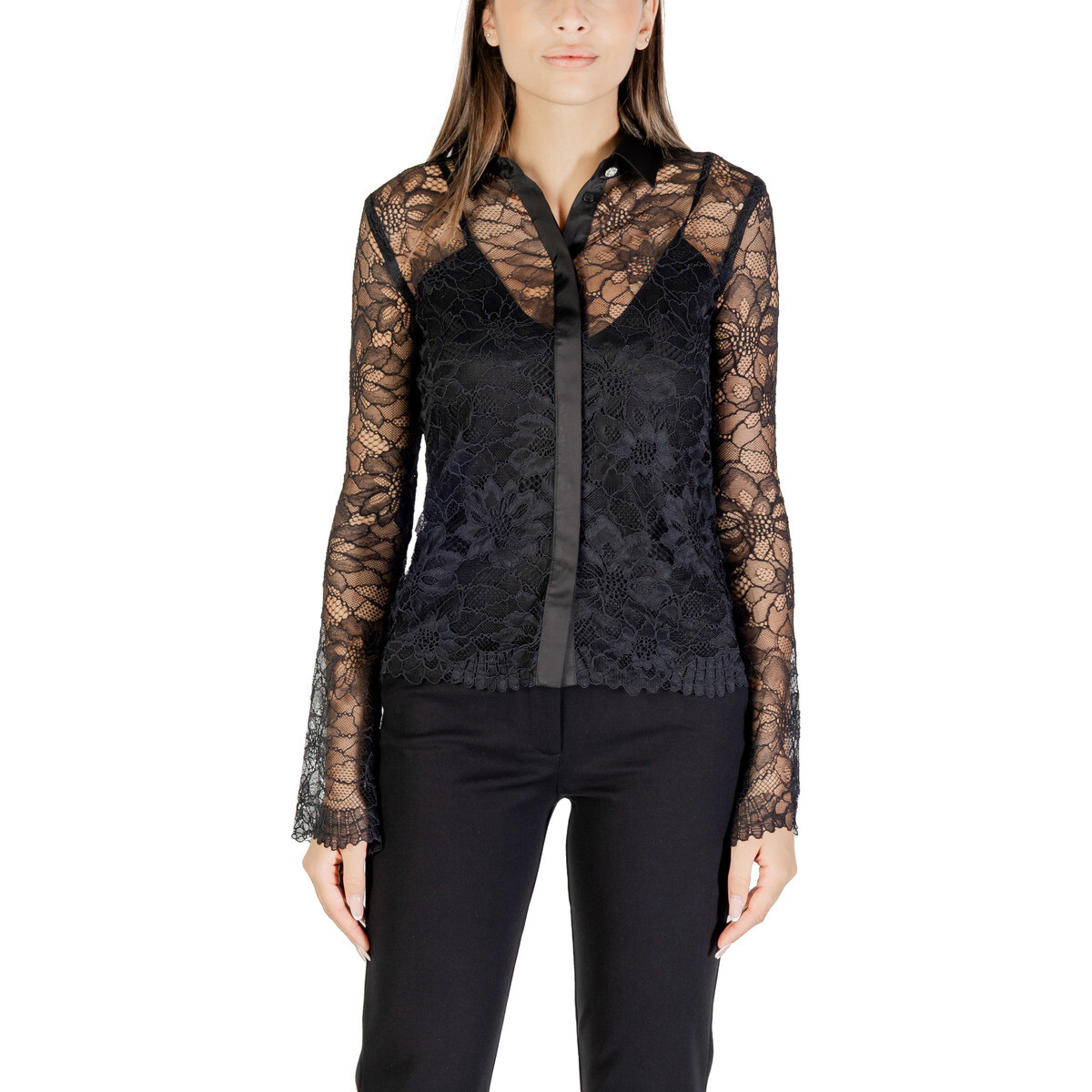 Guess  LS ANTOINETTE LACE SHIRT W5YH58 WHDY0  Černá