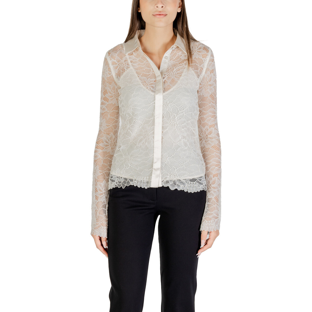 Guess  LS ANTOINETTE LACE SHIRT W5YH58 WHDY0