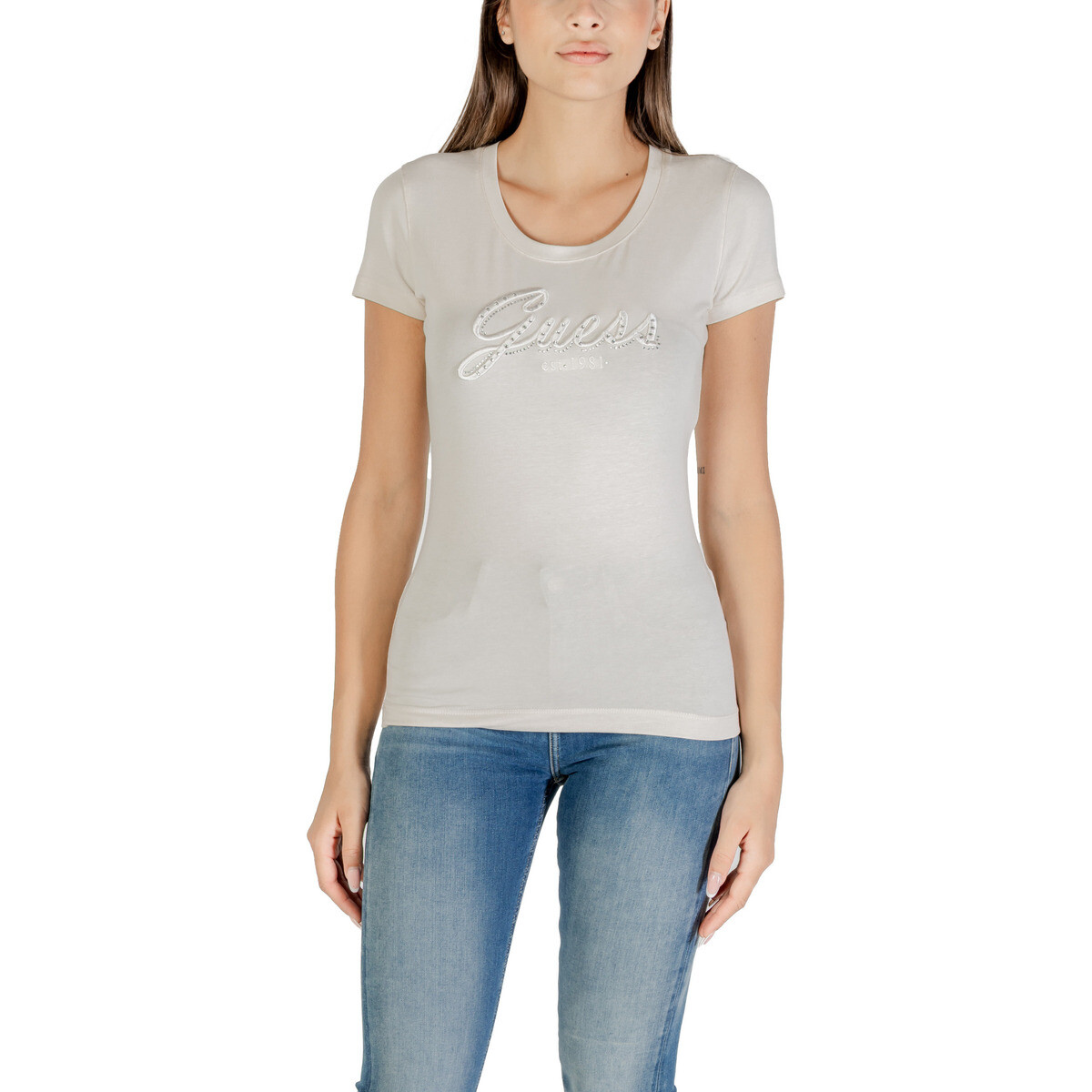 Guess  CN SS EMBRO SCRIPT LOGO TEE W5YI46 J1314  Béžová