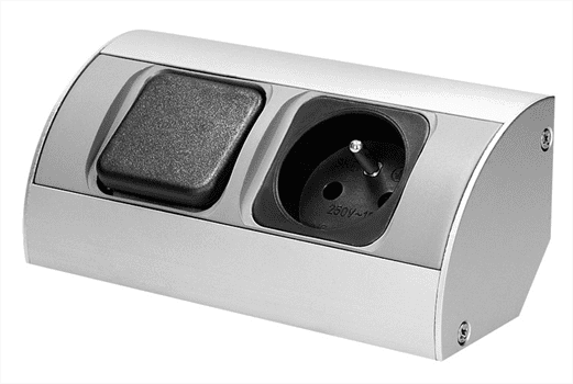 Nábytková zásuvka s vypínačem ORNO OR-AE-1302, rohové pouzdro, barva stříbrná - černá