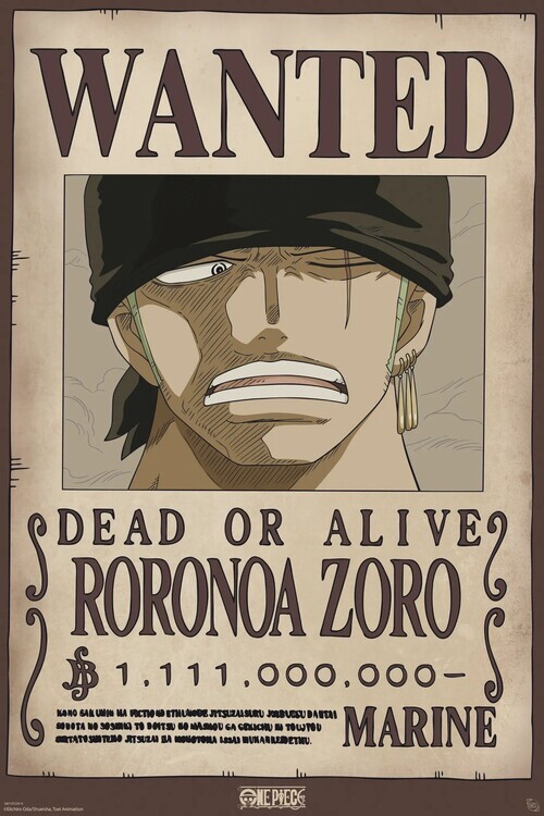 ABY STYLE Plakát, Obraz - One Piece - Wanted Zoro Wano, 61 × 91.5 cm