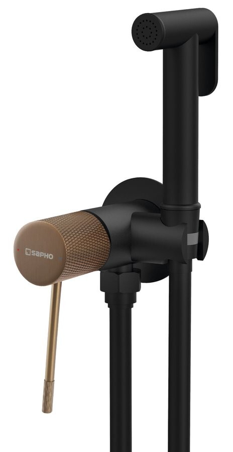 SAPHO SOLARIS podomítková bidetová baterie se Stop sprškou, kulatá, černá/měď mat WD040PG