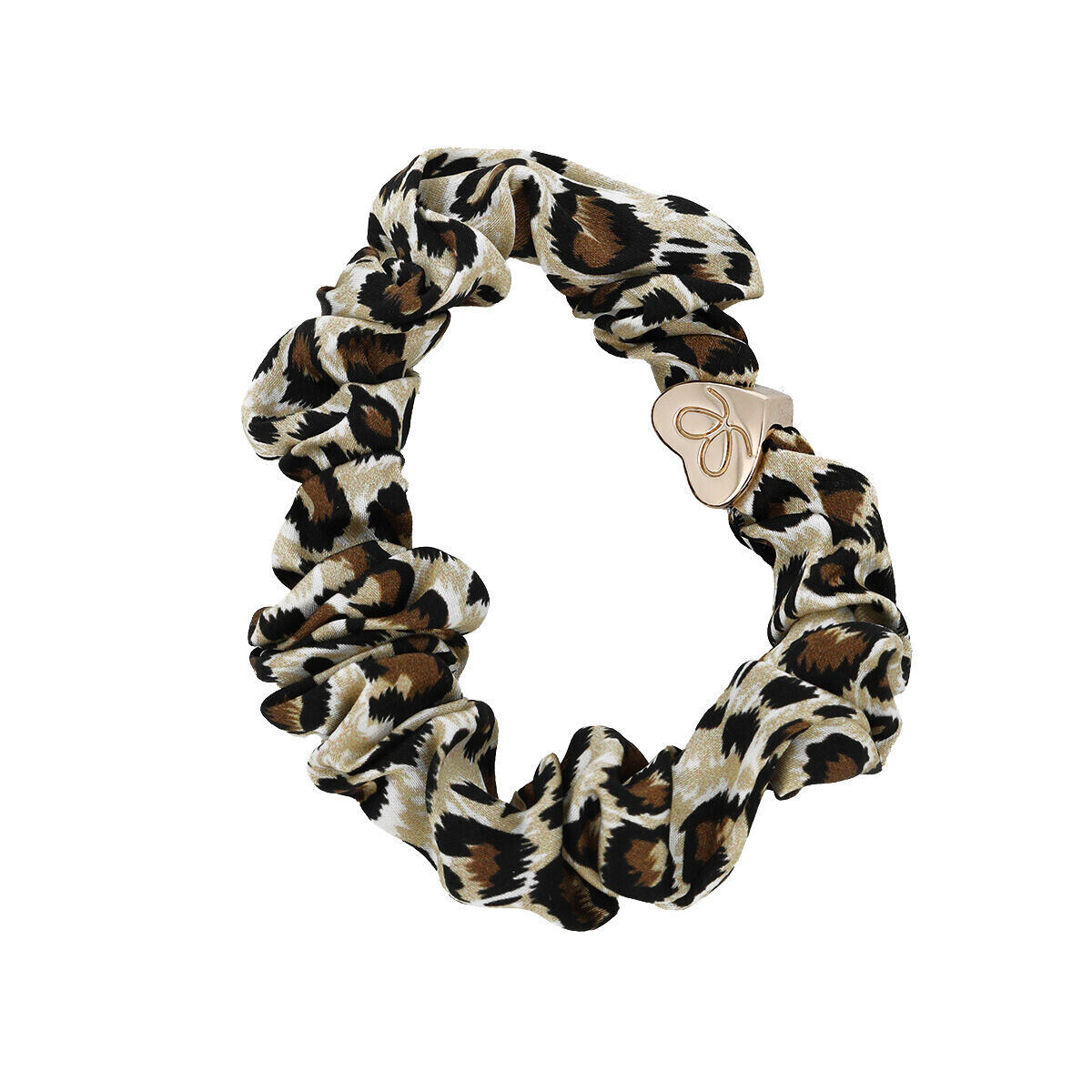 By Eloise London Silk Scrunchie Gold Heart Leopard náramek / gumička do vlasů pro ženy