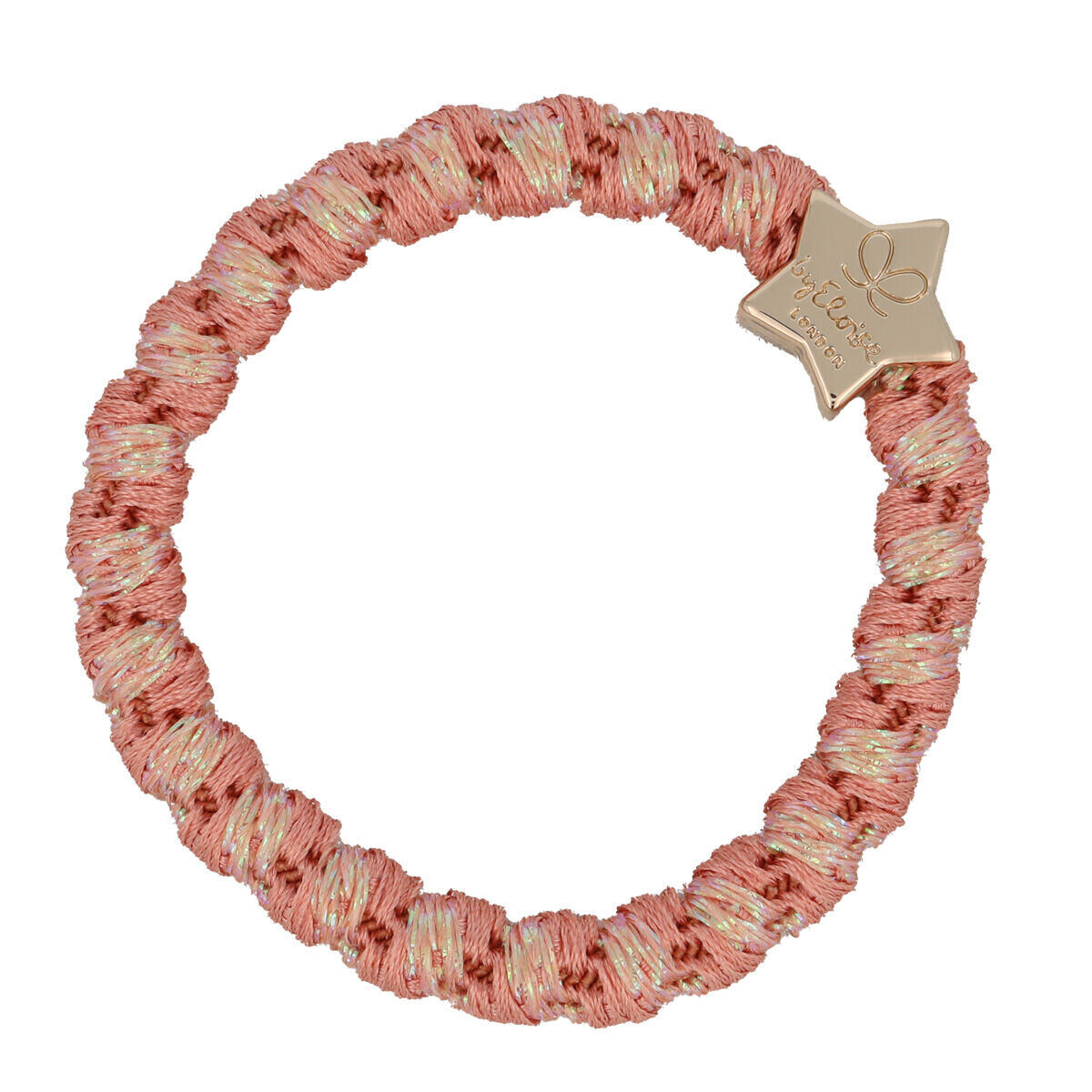 By Eloise London Woven Gold Star Coral Pink náramek / gumička do vlasů pro ženy