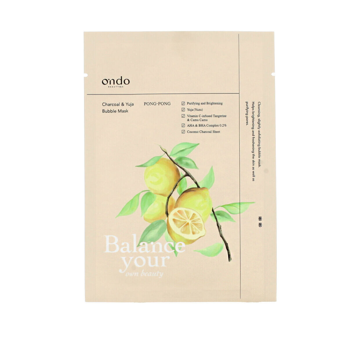 Ondo Beauty 36.5 PONG-PONG Charcoal and Yuja Bubble Mask čistící pleťová maska 25 g unisex