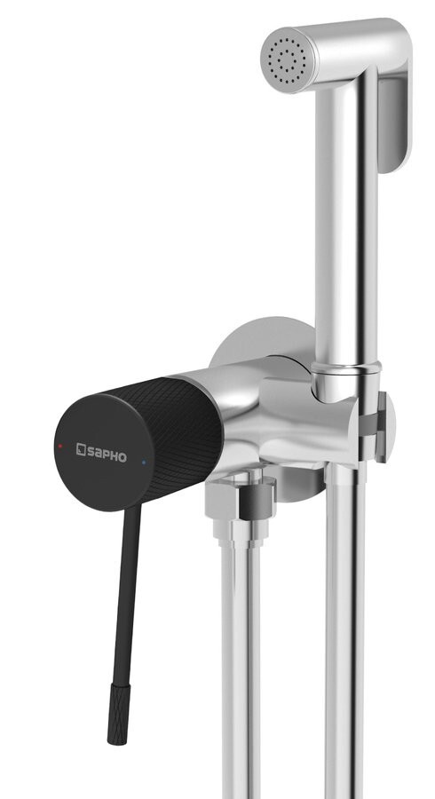 SAPHO SOLARIS podomítková bidetová baterie se Stop sprškou, kulatá, chrom/černá mat WD040CB