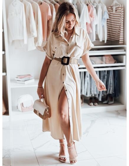 Košilové šaty s páskem maxi ARMINA béžové