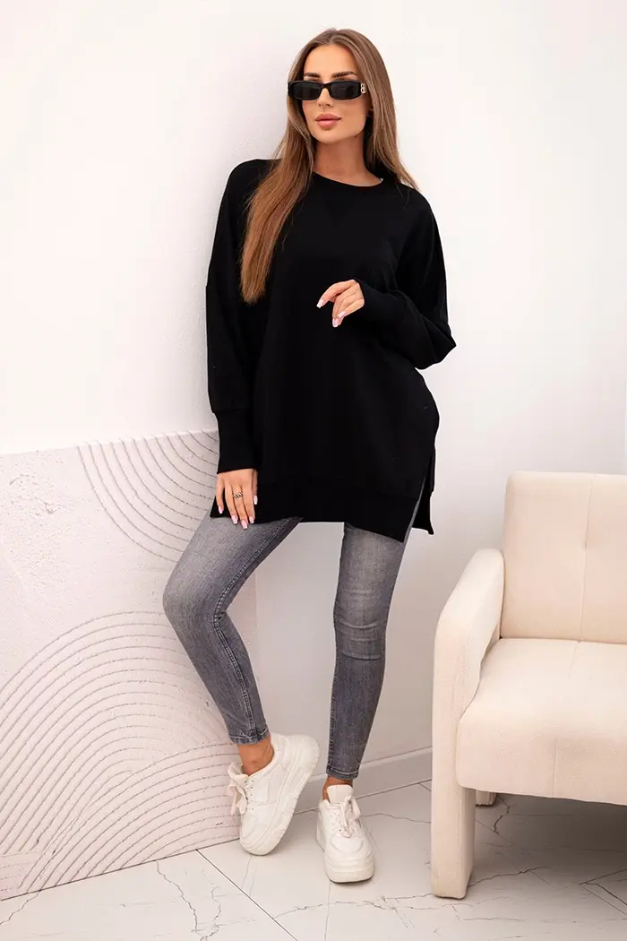 Kesi Dámská bavlněná mikina s širokým lemem dole černá