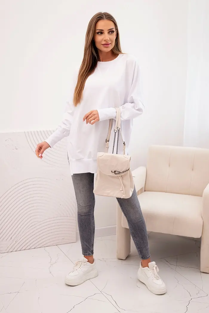 Kesi Dámská bavlněná mikina se širokým lemem dole bílá