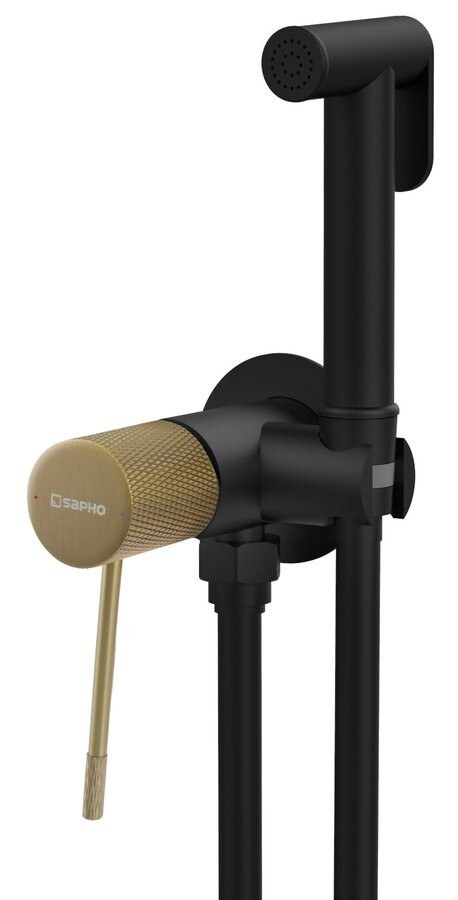 SAPHO SOLARIS podomítková bidetová baterie se Stop sprškou, kulatá, černá/zlato mat WD040G