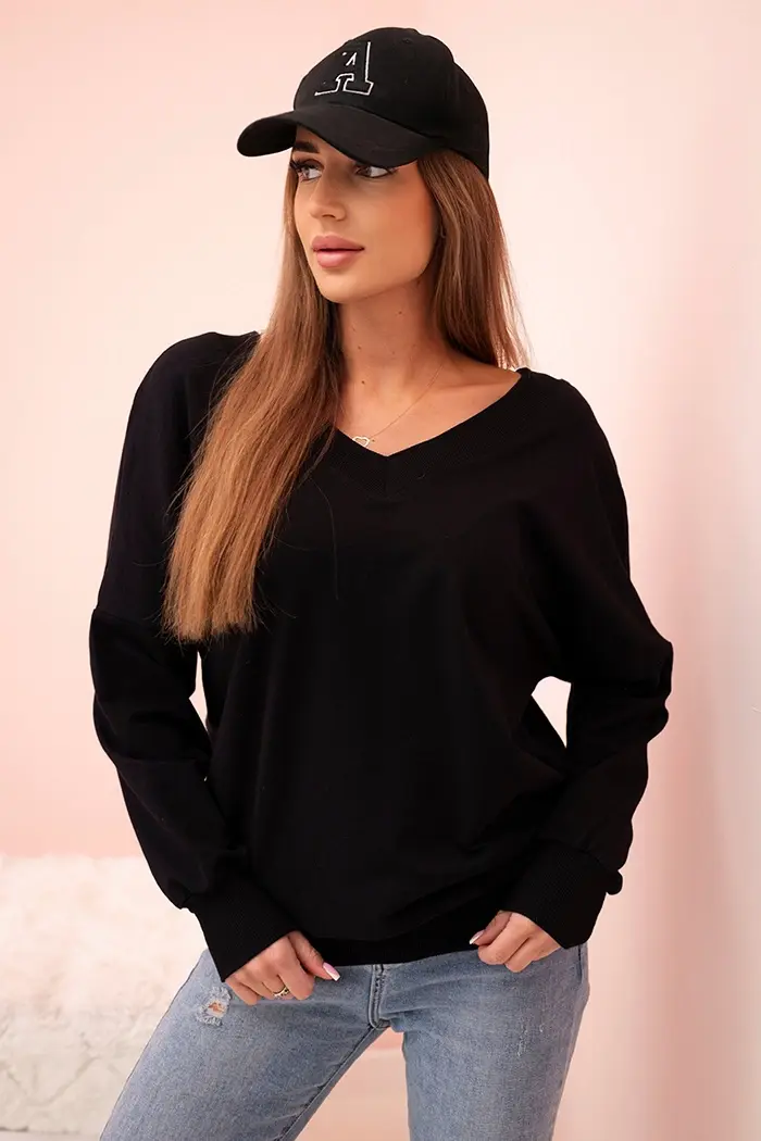 Kesi Dámská mikina s dlouhým rukávem a výstřihem do V černá