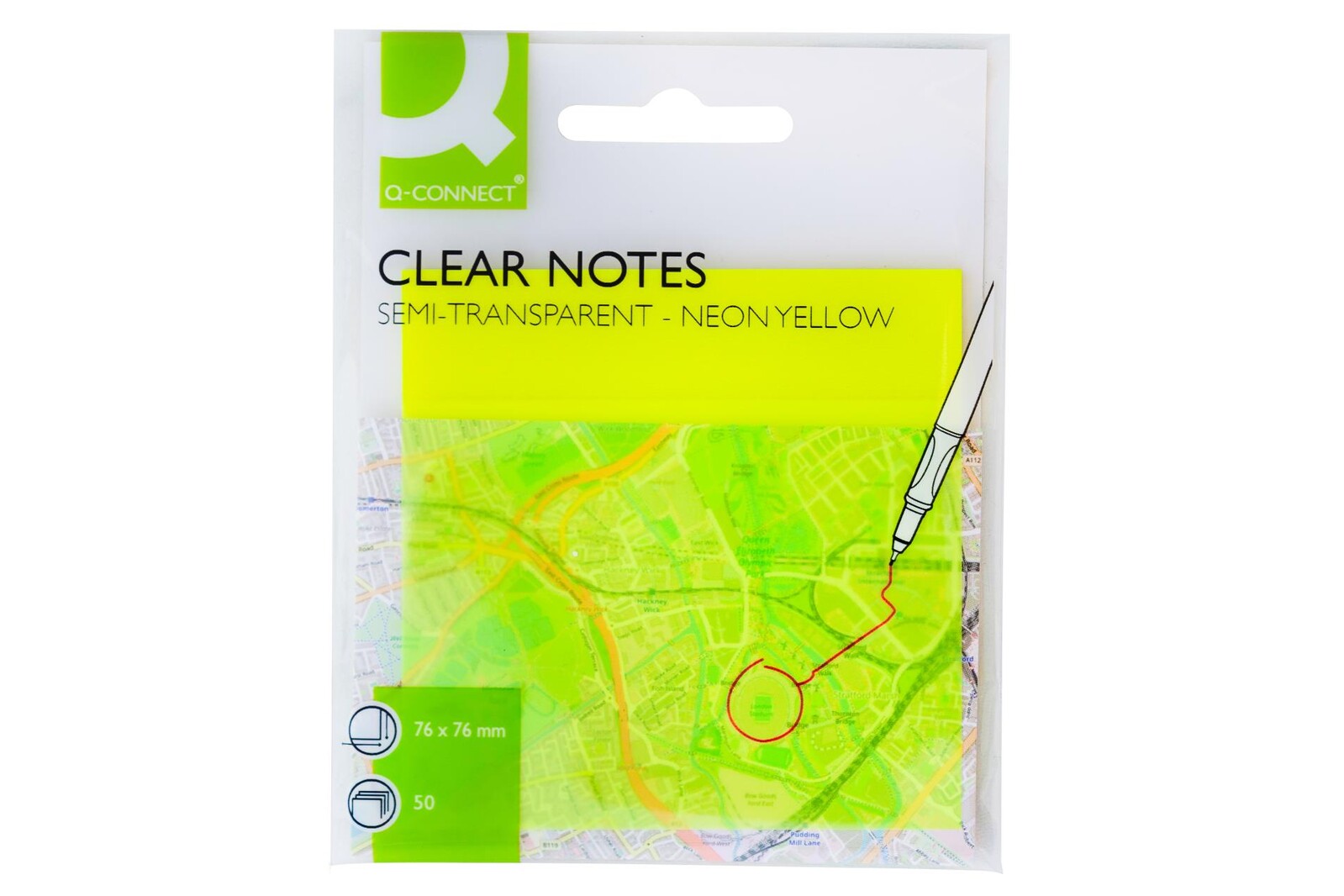 Transparentní popisovací bločky Q-Connect -  neonově žluté,50 listů