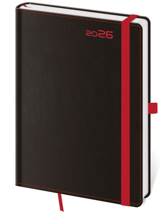 Týdenní diář 2026 B6 Black Red s poutkem