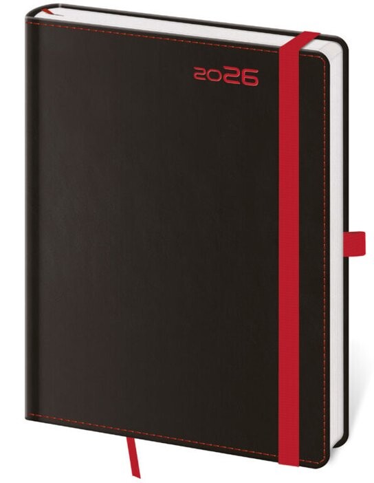 Týdenní diář 2026 A5 Black Red s poutkem