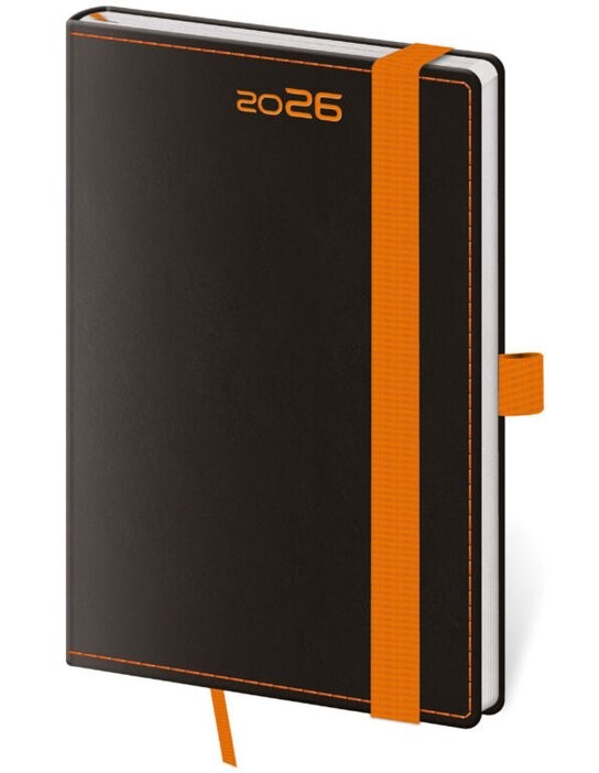 Kapesní diář 2026 Black Orange s poutkem