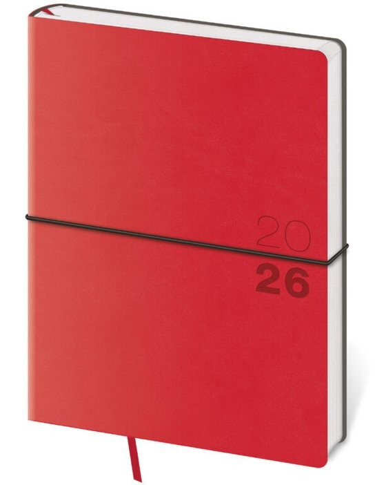 Týdenní diář 2026 B6 Flexio červený s gumičkou