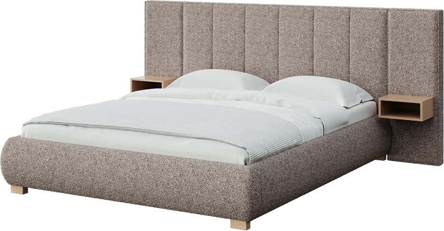 Světle hnědá čalouněná dvoulůžková postel s roštem 180x200 cm Fioro – MESONICA